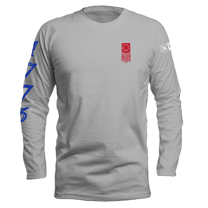 1776 Betsy Ross Flag Long Sleeve Dry Fit Grey Shirt