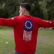 1776 Betsy Ross Flag Long Sleeve Dry Fit Red Shirt