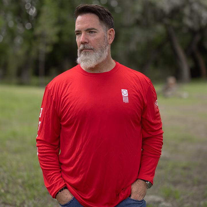 1776 Betsy Ross Flag Long Sleeve Dry Fit Shirt Red