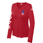Ladies Betsy Ross 1776 Flag Long Sleeve Dry Fit V Neck