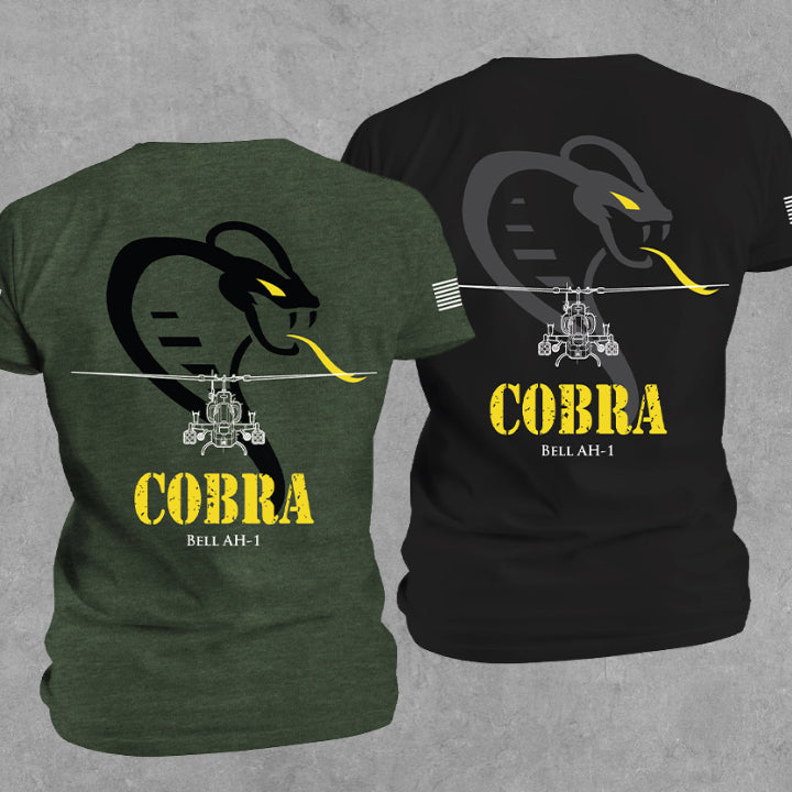 Bell AH-1 Cobra gunship graphic T-shirt with cobra snake and helicopter design — Valor Gear
