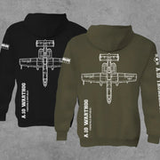 A-10 blueprint graphic): A-10 Warthog Fairchild Republic Thunderbolt II Fleece Pullover Hoodie 