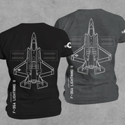 Black: "F-35A Lightning II reflective graphic t-shirt in Black and Charcoal by Valor Gear"