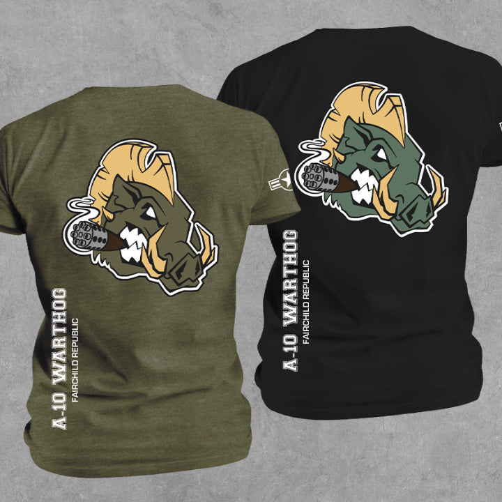 A-10 Warthog Emblem Fairchild Republic Thunderbolt II Graphic T-Shirt – Black and Green