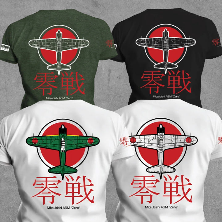 A6M Zero Mitsubishi WWII Pacific Warbird Graphic T-Shirt – Green, Black, White and White with Green